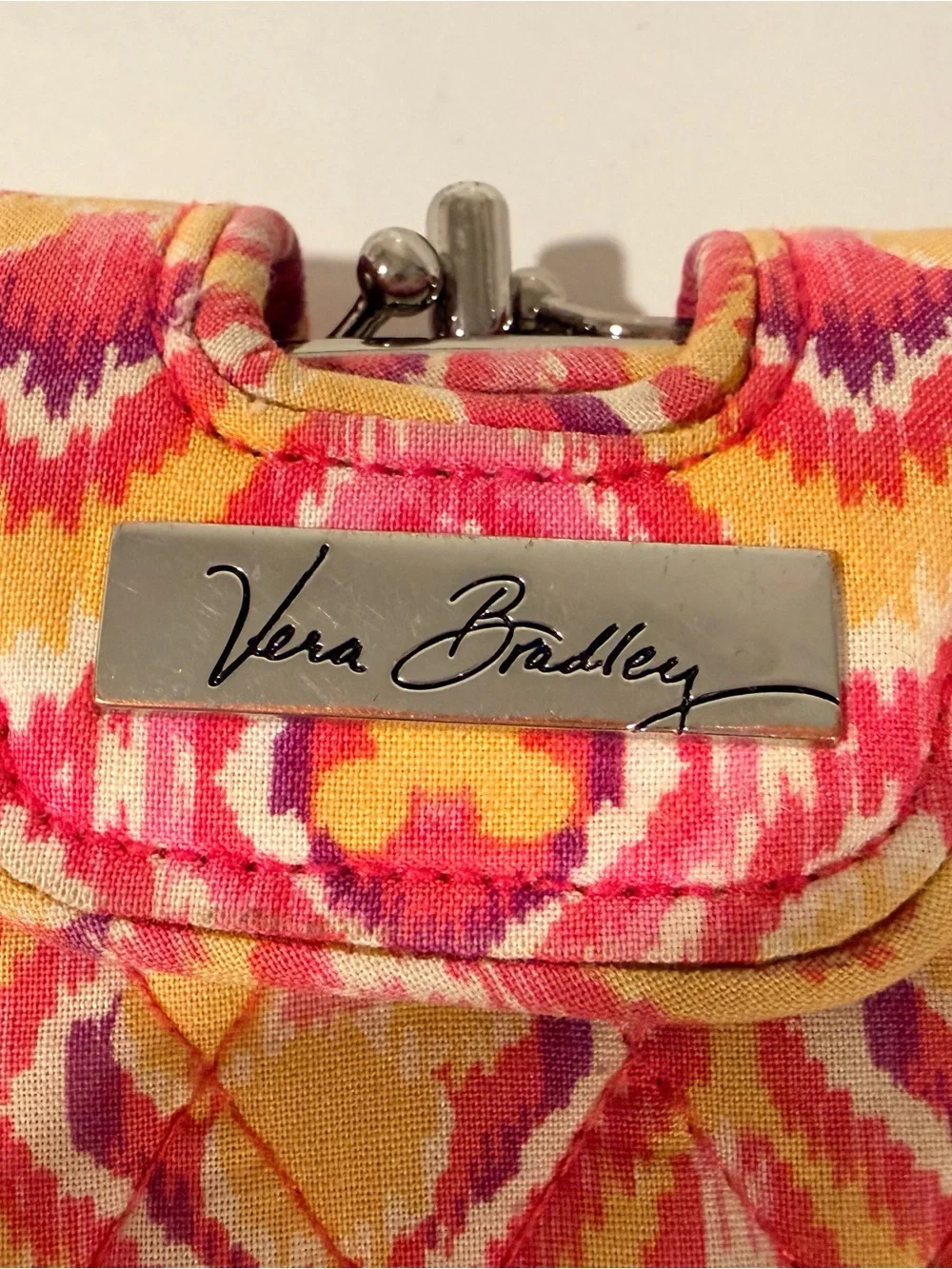 Vera Bradley Pink Yellow Quilted Ikat Clutch